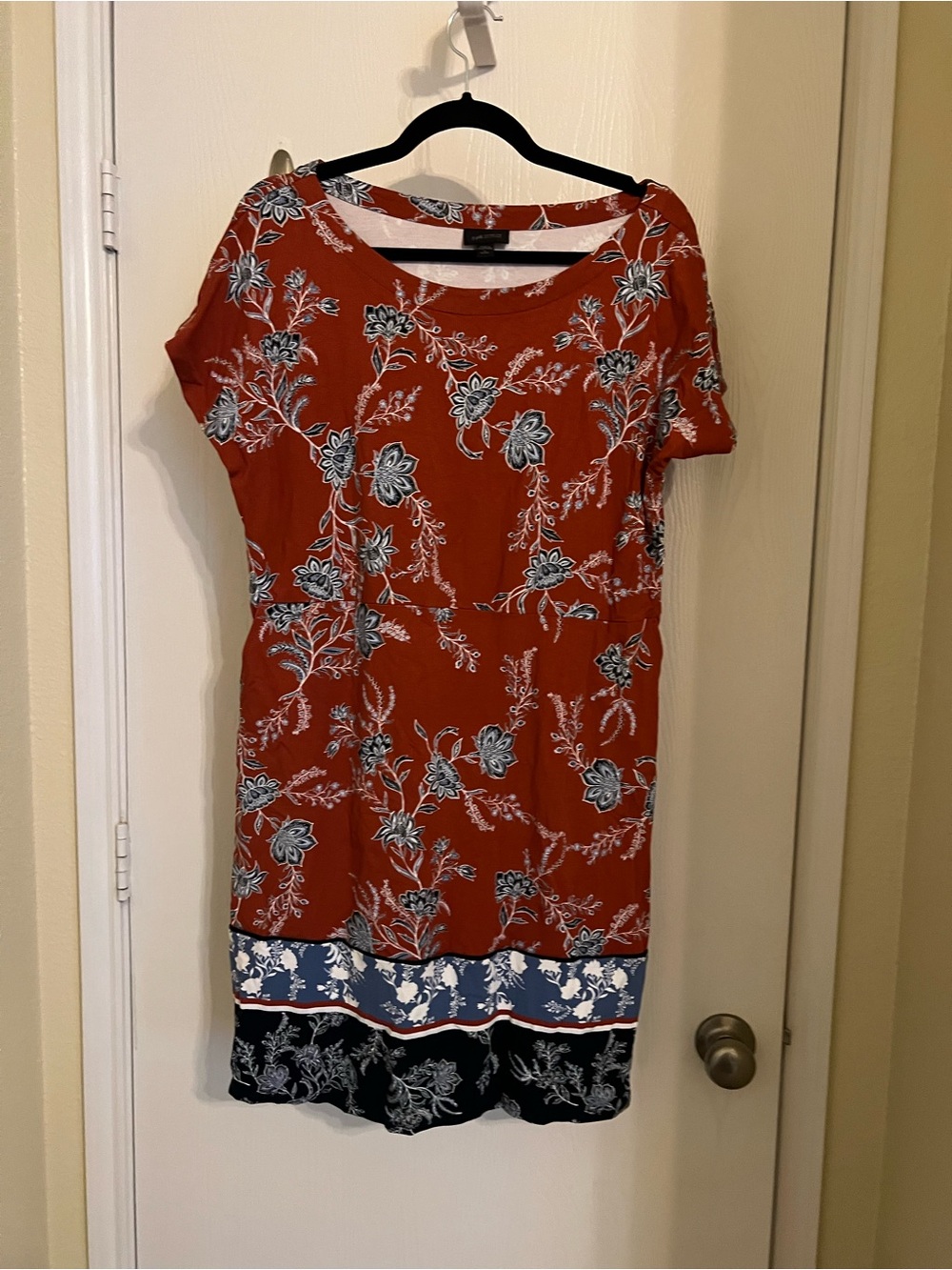 J. Jill Rust Floral Midi Dress with Blue Border